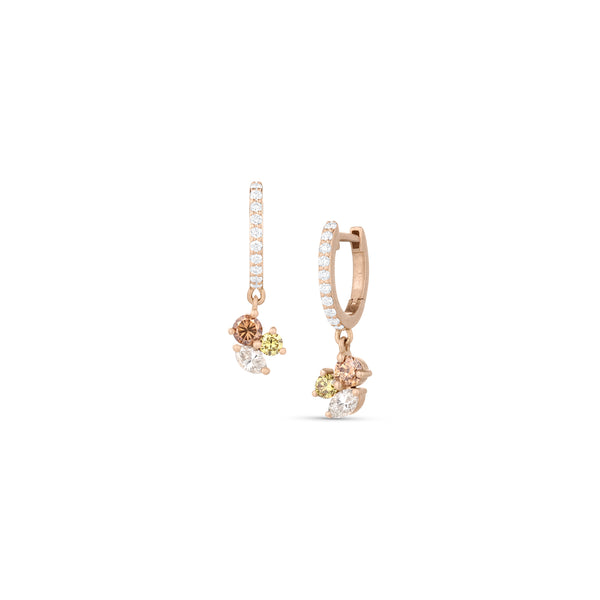 Dominique Cohen mixed color diamond cluster drop hinged huggie earring,<br>in 18k rose gold <span class='visuallyhidden'>Text, phone 323-404-2959 for shopping assistance.</span>